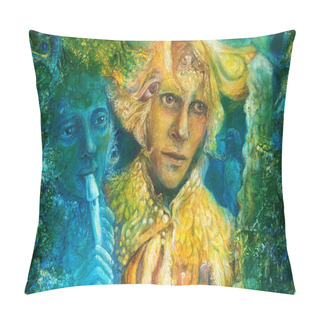 Personality  Golden Sun God And Blue Water Goddes, Fantasy Imagination Colorful Painting Pillow Covers