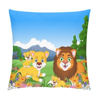 Personality  Funny Lion Cartoon Family In The Jungle Pillow Covers