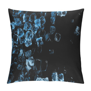 Personality  Top View Of Frozen Ice Cubes With Blue Light Isolated On Black Pillow Covers