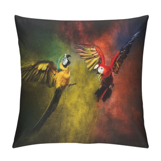 Personality  Two Parrots Fighting Against Colourful Powder Explosion Pillow Covers