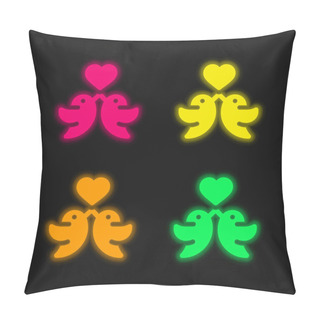 Personality  Birds Four Color Glowing Neon Vector Icon Pillow Covers
