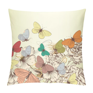 Personality  Vintage Design With Vector Hand Drawn Flowers And Butterflies Pillow Covers