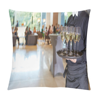 Personality  Waiter Serving Champagne On A Tray Pillow Covers