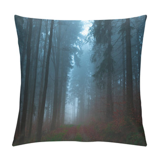 Personality  Mysterious Foggy Forest Covered With Rime In Late Autumn. Forest Road Covered With Colourful Leafs,fog,trees Covered With Rime, Gloomy Autumnal Landscape. Jeseniky Mountains, Eastern Europe, Moravia.  Pillow Covers