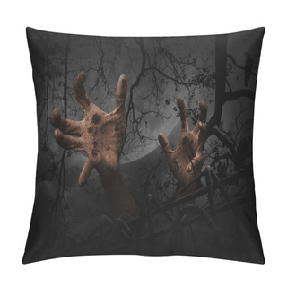 Personality  Zombie Hand Rising Out From Old Fence Over Dead Tree Pillow Covers