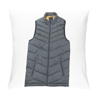Personality  Vest Isolated On The White Background, Green Vest Top View On A White Background. A Warm Green Waistcoat Is On White. Pillow Covers