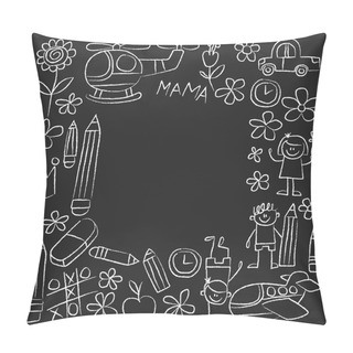 Personality  Kindergarten Doodle Pictures On Blackboard Pillow Covers
