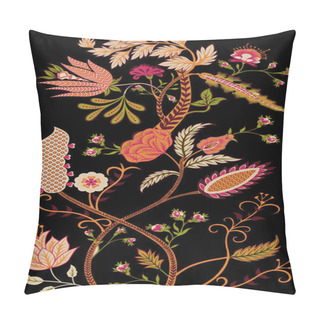 Personality  Ikat Floral Paisley Embroidery On Black Background.geometric Ethnic Oriental Pattern Traditional.Aztec-style Abstract Illustration. Design For Texture, Fabric, Clothing, Wrapping, Decoration, And Carpet. Pillow Covers