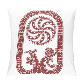 Personality  Viking Scandinavian Design. Ancient Decorative Mythical Animal In Celtic, Scandinavian Style, Knot-work Illustration, Vector Illustration Pillow Covers