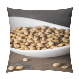 Personality  Selective Focus Of Soybean In White Bowl On Table Pillow Covers