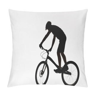 Personality  Silhouette Of Trial Biker In Helmet Balancing On Bicycle On White Pillow Covers