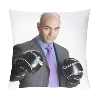 Personality  Businessman With Boxing Gloves Isolated On White Background Pillow Covers