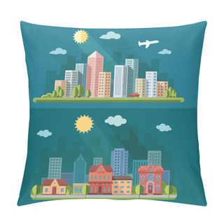 Personality  Urban Landscape Illustration Set. Big City, A Metropolis Street  Pillow Covers