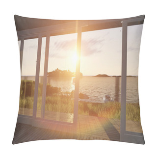 Personality  Interior With Glass Doors And Sea Landscape Pillow Covers