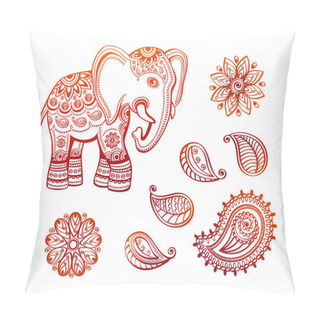 Personality  Indian Ethnic Elephant With African Tribal Ornaments Lotus And Paisley Set Pillow Covers