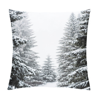 Personality  Pine Trees Covered With Snow On White Sky Background Pillow Covers
