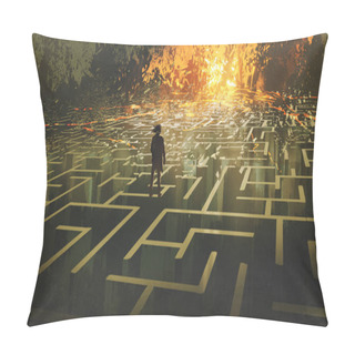 Personality  Destroyed Maze Concept Showing The Man Standing In A Burnt Labyrinth Land, Digital Art Style, Illustration Painting Pillow Covers