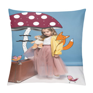 Personality  Girl With Teddy Bear Under Mushroom Pillow Covers