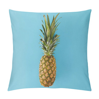 Personality  Top View Of Ripe Exotic Pineapple Fruit Isolated On Blue Pillow Covers