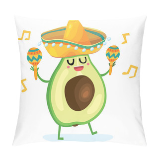 Personality  Vector Illustration Of Colorful Sticker For Mexico Theme. Vector Avocado Sticker In Hat With Maracas Pillow Covers