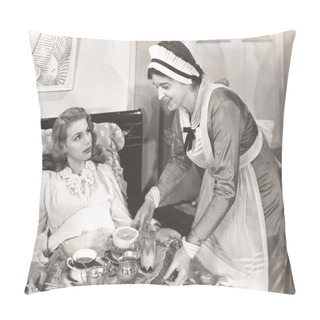 Personality  Maid Serving Breakfast To Woman Pillow Covers