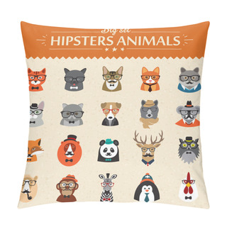 Personality  Cute Fashion Hipster Animals  Of Vector Icons Pillow Covers