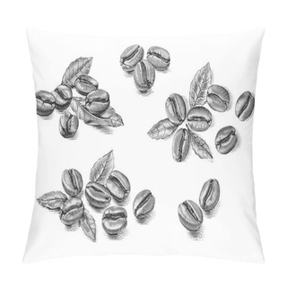 Personality  Set Coffee Beans Hand Drawing Sketch Engraving Illustration Style Pillow Covers