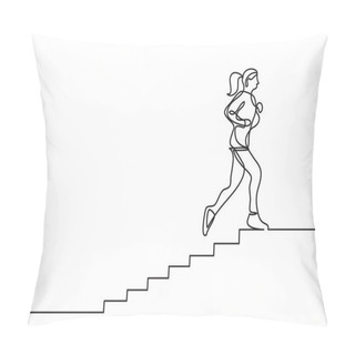 Personality  One Line Drawing Of Woman Running On Stairs Pillow Covers