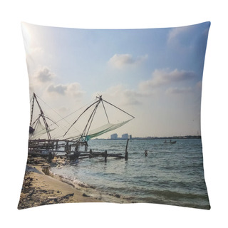 Personality  April 20th, 2020-Kochi, Kerala, India- Vacated And Deserted Chinese Fishing Net Systems During The Day In Covid 19 Lockdown In Kochi,kerala, India. Pillow Covers