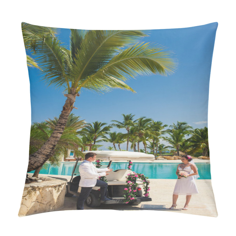 Personality  Couple Getting Marriage On The Tropical Caribbean Beach. Pillow Covers