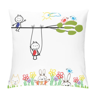 Personality  Happy Children And Colorful Nature. Pillow Covers