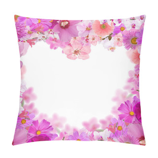 Personality  Pink Heart Shape Floral Frame Isolated On White Pillow Covers