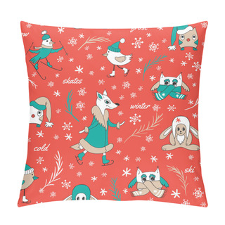 Personality  Funny Animals In Winter Pillow Covers
