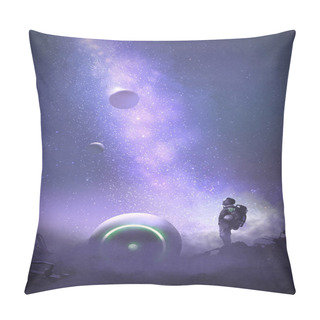 Personality  Astronaut On Abandoned Planet Looking Up At The Starry Sky, Digital Art Style, Illustration Painting Pillow Covers