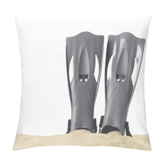 Personality  Black Flippers In Sand Isolated On White Pillow Covers