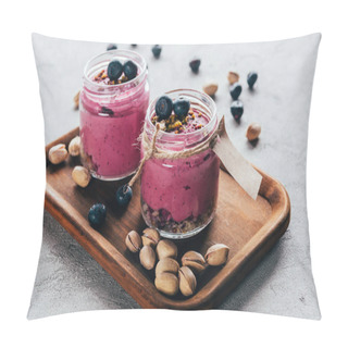 Personality  Healthy Gourmet Pink Smoothie With Granola, Nuts And Berries Pillow Covers