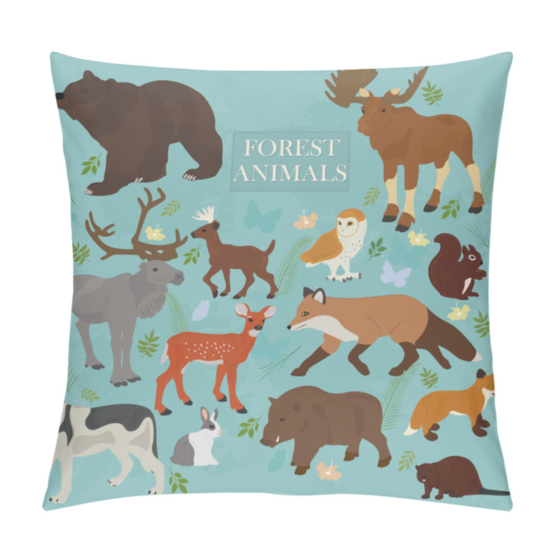 Personality  Set of forest animals on a blue background pillow covers