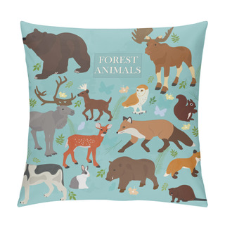 Personality  Set Of Forest Animals On A Blue Background Pillow Covers