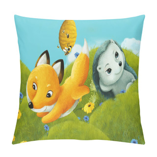 Personality  Cartoon Scene With Forest Animal On The Meadow Having Fun - Illustration For Children Pillow Covers