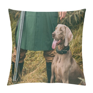 Personality  Man Standing With Hunting Dog And Gun  Pillow Covers