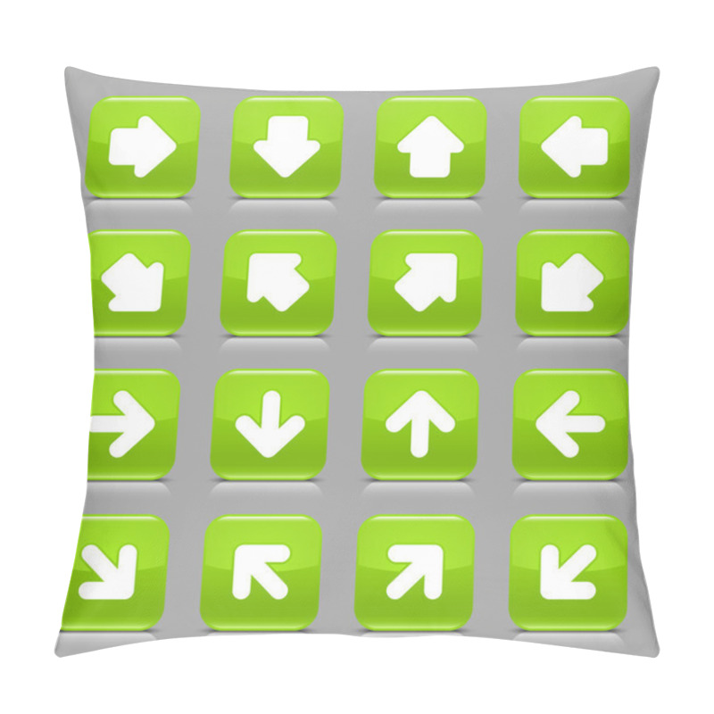 Personality  Green Glossy Web Button With White Arrow Sign. Rounded Square Shape Internet Icon With Shadow And Reflection On Light Gray Background. This Vector Illustration Created And Saved In 8 Eps Pillow Covers