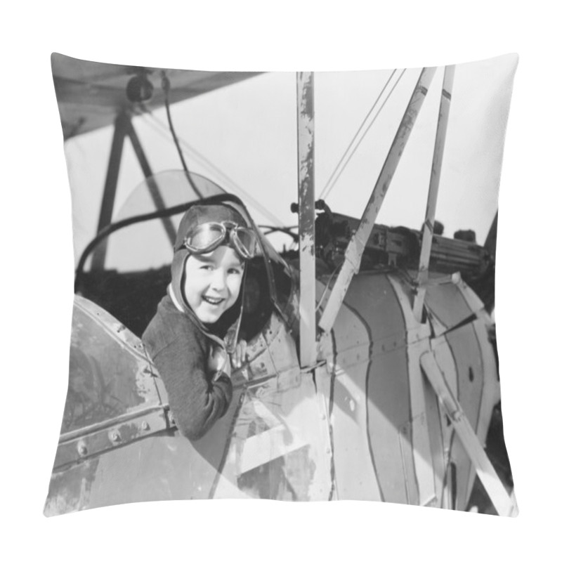 Personality  Little boy in cockpit of plane pillow covers