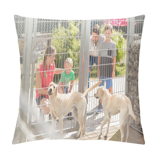 Personality  Family Getting To Know Dogs In Animal Shelter Pillow Covers