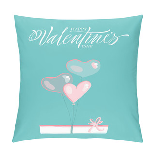 Personality  Greeting Card With Gift Box Tied With Balloons In The Form Of Hearts. Pillow Covers