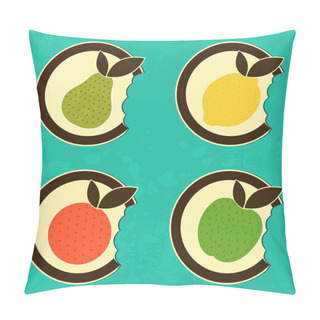 Personality  Bitten Fruits Icons,  Vector Illustration  Pillow Covers