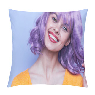 Personality  Charming And Cheerful Woman Evening Makeup Isolated Background Pillow Covers