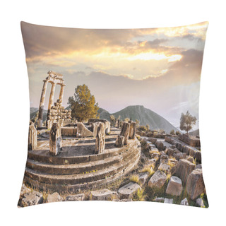 Personality  Delphi With Ruins Of The Temple Against Sunset In Greece Pillow Covers