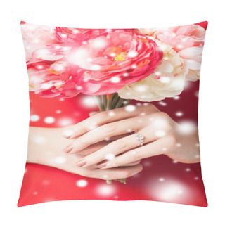 Personality  Woman Hands With Flowers And Ring Pillow Covers