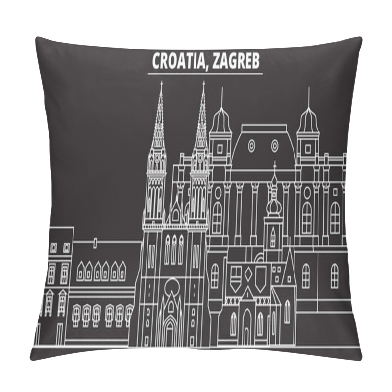 Personality  Zagreb silhouette skyline. Croatia - Zagreb vector city, croatian linear architecture, buildings. Zagreb line travel illustration, landmarks. Croatia flat icon, croatian outline design banner pillow covers