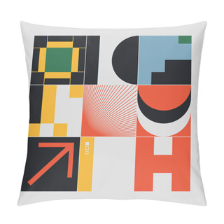 Personality  Brutalism Art Inspired Abstract Vector Pattern Made With Simple Geometric Shapes And Forms. Bold Form Graphic Design, Useful For Web Art, Invitation Cards, Posters, Prints, Textile, Backgrounds. Pillow Covers